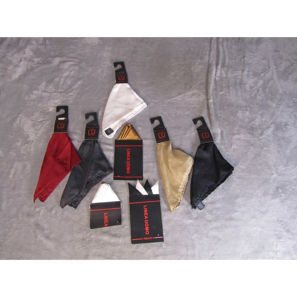 Linea Uomo Mens 100% Silk Pocket Square Lot 7pc Solid White Gold Black‎ Burgundy